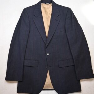 Vtg USA Made Bill Blass 36R Blue Striped Wool Mens Blazer Suit Jacket Sport Coat